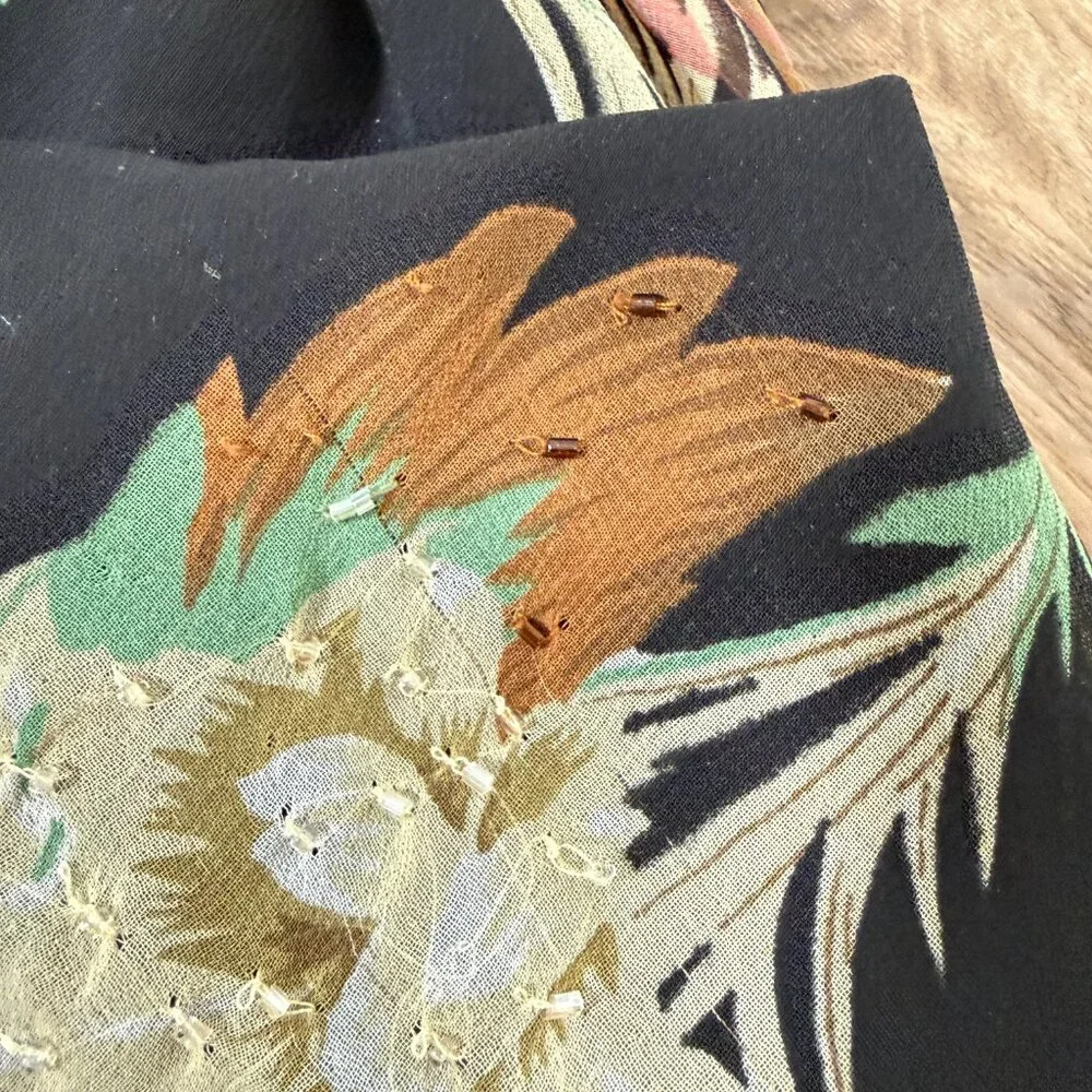 Vintage 90s Maxi Dress Floral Black Beaded Matching Scarf Fairy Feminine M - Picture 16 of 16